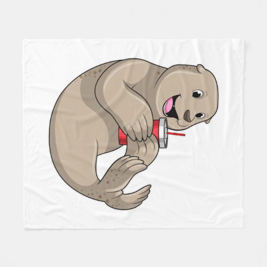 Afdichtingen met Mok met stro Fleece Deken (Voorkant (Horizontaal))