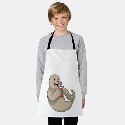 Afdichtingen met Mok met stro Schort (Gedragen)