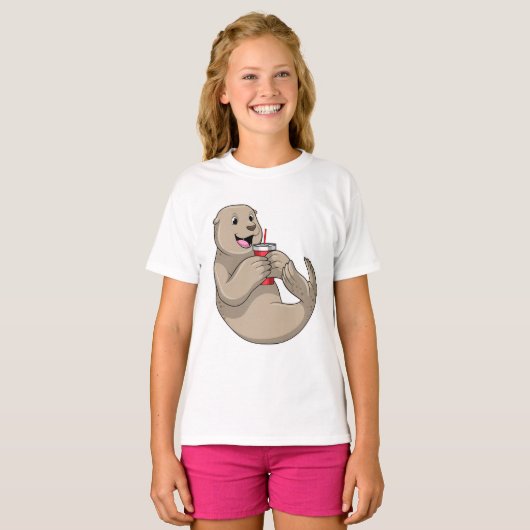 Afdichtingen met Mok met stro T-shirt (Voorkant volledig)