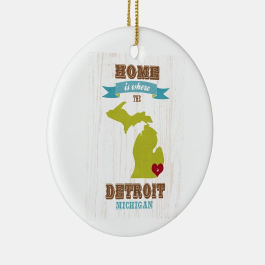 afdrijven, michigan Map - Thuis is waar het hart i Keramisch Ornament (Rechts)