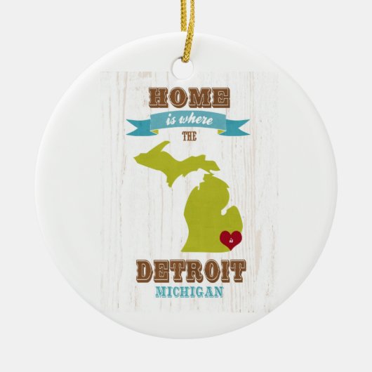 afdrijven, michigan Map - Thuis is waar het hart i Keramisch Ornament (Voorkant)
