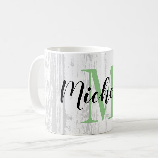 Afdruk aangepast monogram wit hout koffiemok (Voorkant links)
