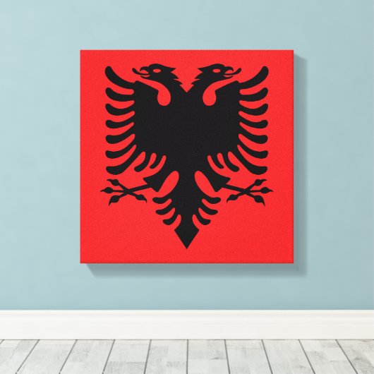 Afdruk Albanese vlag Canvas Afdruk (Insitu (Houten vloer))