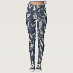 Afdruk Antiek vogelstand en zeemacht geïllustreer Leggings