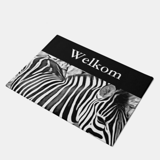 Afdruk bij sluiting zebra - Welkom Deurmat (Schuin)