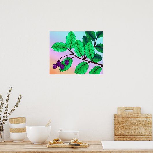 Afdruk "Blackberries on a Branch" met rand Poster (Keuken)