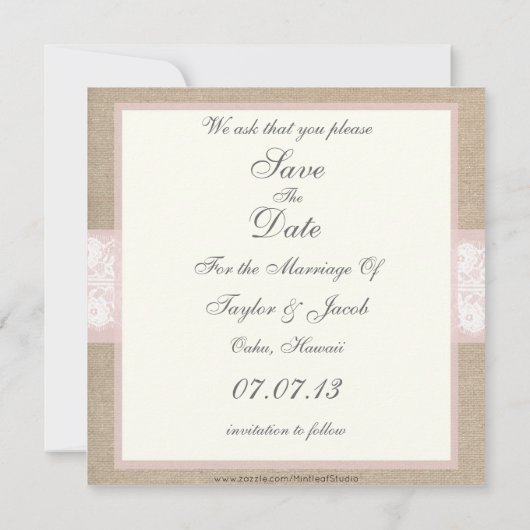  afdruk en kant roze opslaan Datum Save The Date (Achterkant)