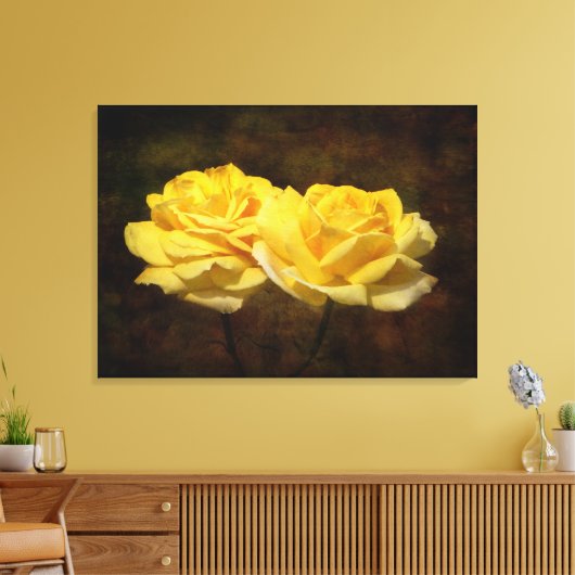 Afdruk getextureerd gele rozenstaartroep canvas afdruk (Insitu (Woonkamer))