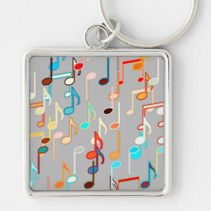 Afdruk muzieknoten - middelgrijs, meerdere sleutelhanger