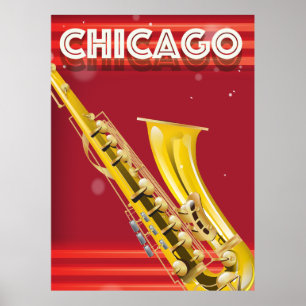 Afdruk reisposter Chicago Saxophone Poster