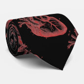  afdruk Rode anatomische hartslag Zwarte nektie Stropdas (Opgerold)