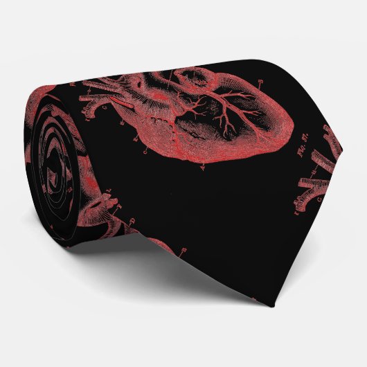  afdruk Rode anatomische hartslag Zwarte nektie Stropdas (Opgerold)