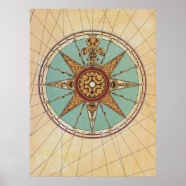 Afdruk roos van oude renaissance-voorruit poster