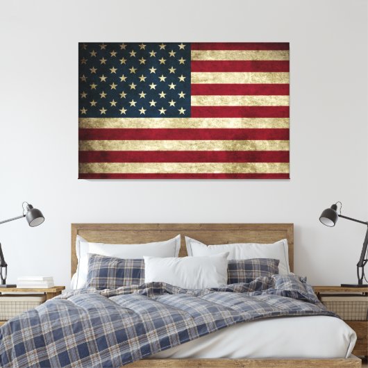 Afdruk Rustic American 50 Star-vlag Canvas Afdruk (Insitu (Slaapkamer))