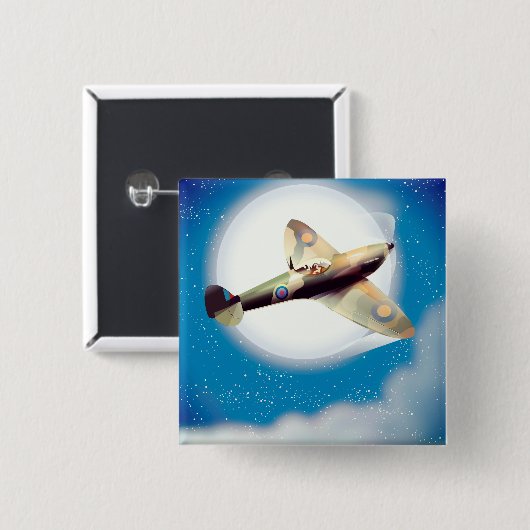 Afdruk spitfire-vliegtuig reisposter vierkante button 5,1 cm (Voorkant /achterkant)