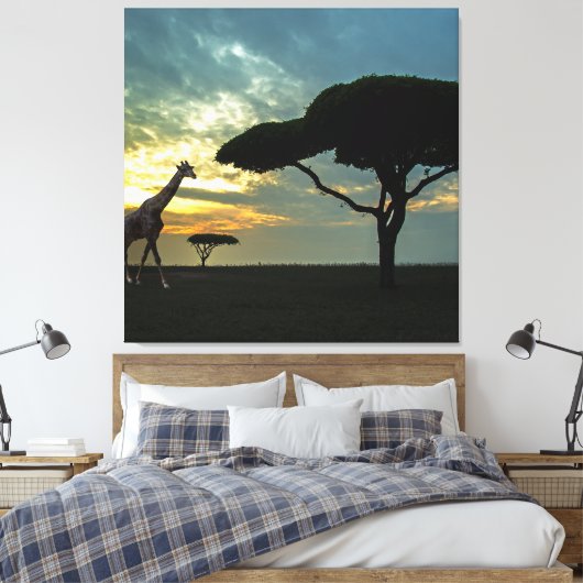 Afdruk van Afrikaans Safari Sunset Stretched Canva Canvas Afdruk (Insitu (Slaapkamer))
