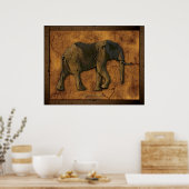 Afdruk van Afrikaanse Elephant Rustic Art Poster (Keuken)