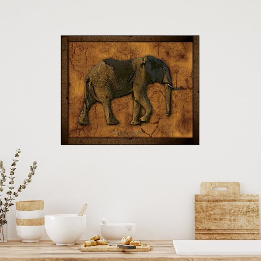 Afdruk van Afrikaanse Elephant Rustic Art Poster (Keuken)