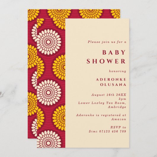 Afdruk van Afrikaanse was Rood en Geel Baby shower Kaart (Voorkant / Achterkant)