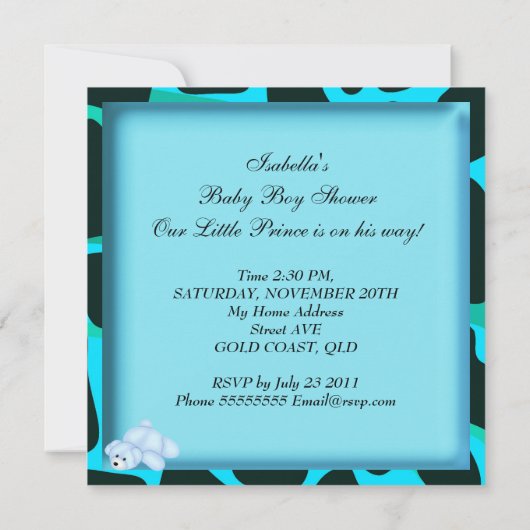 Afdruk van Amerikaanse Baby shower Boy Animal Prin Kaart (Achterkant)