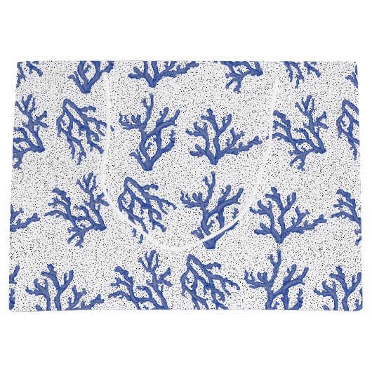 Afdruk van blauwe en witte zeeen koraallegeringen groot cadeauzakje (Voorkant)