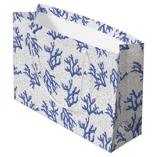 Afdruk van blauwe en witte zeeen koraallegeringen groot cadeauzakje (Achterkant Gekanteld)