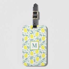 Afdruk van botanische monogram in de lengterichtin bagagelabel