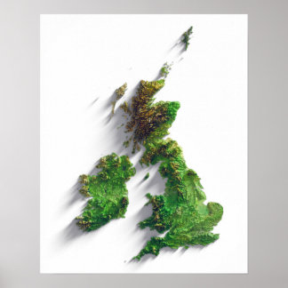 Afdruk van de Britse eilandengroep voor reliëf op  Poster