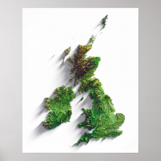 Afdruk van de Britse eilandengroep voor reliëf op  Poster (Voorkant)