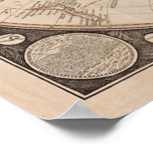 Afdruk van het oude poster World Continent Map (Hoek)