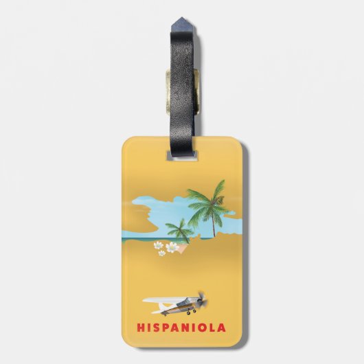 Afdruk van Hispaniola Map geïllustreerd. Bagagelabel (Achterkant verticaal)