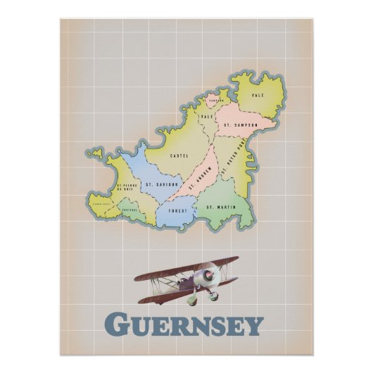 Afdruk van  kaart van Guernsey (Voorkant)