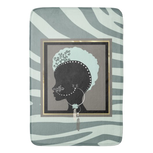 Afdruk van mint-groen, crème en zwarte zebra badmat (Voorkant Verticaal)