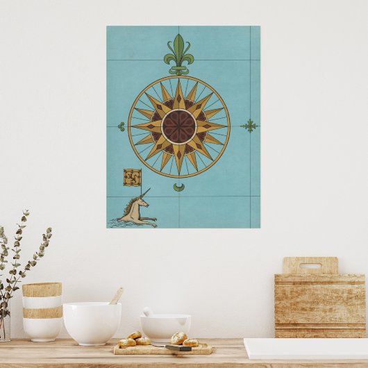 Afdruk van oude Renaissance-windrose-kaart met één Poster (Keuken)