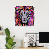 Afdruk van Poster van Lion Face - realistische vle (Thuiskantoor)