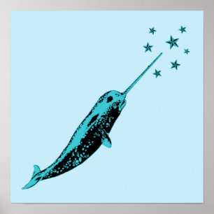 Afdruk van poster van Narwhal Blue Wall
