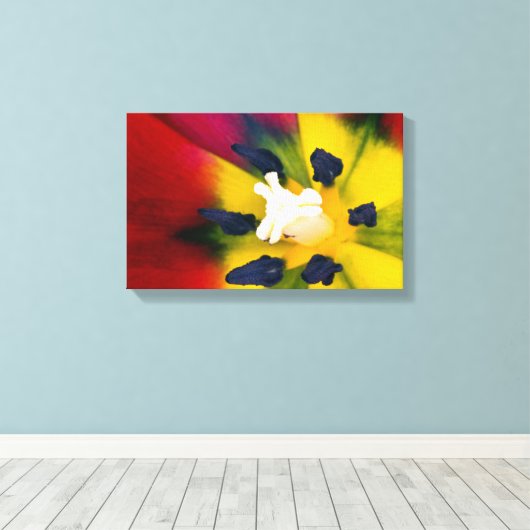 Afdruk van rode tulpbloem canvas afdruk (Insitu (Houten vloer))