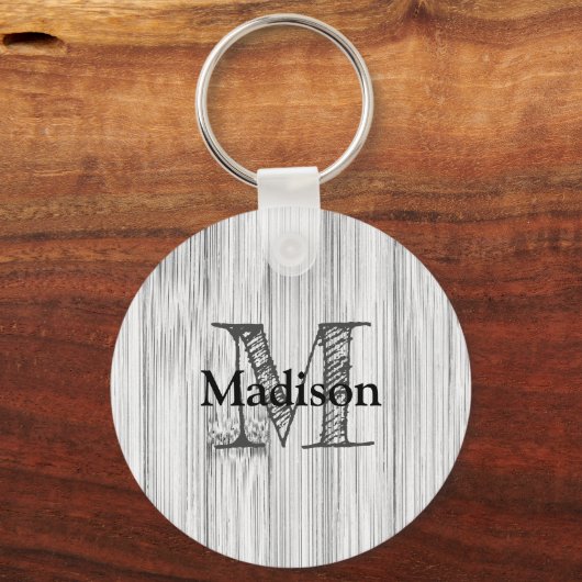 Afdruk van roodgrijs bamboe Monogram Sleutelhanger (Voorkant)