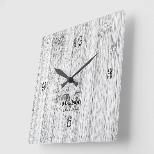 Afdruk van roodgrijs bamboe Monogram Vierkante Klok (Hoek)