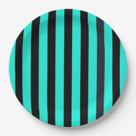 Afdruk van turquoise en zwarte strepen papieren bordje