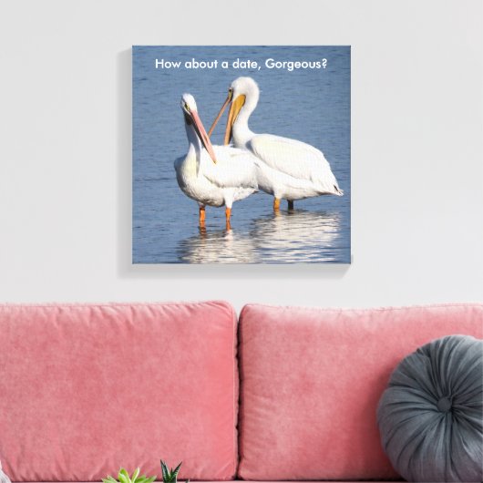 Afdruk van twee grappige pelikanen canvas afdruk (Insitu (Woonkamer))