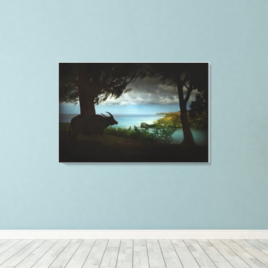 Afdruk van Umatac carabao-canvas Canvas Afdruk (Insitu (Houten vloer))