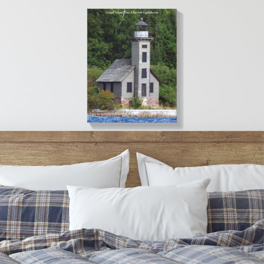 Afdruk van vuurtoren van Grand Island East Channel Canvas Afdruk (Insitu (Slaapkamer))