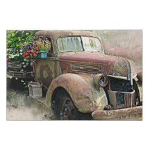 afdruk van wagon W/Wild Flowers Canvas