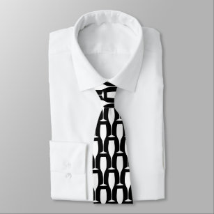 Afdruk van zwart-wit-champagne-fluitglas stropdas
