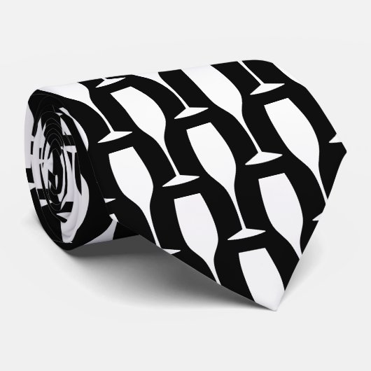 Afdruk van zwart-wit-champagne-fluitglas stropdas (Opgerold)