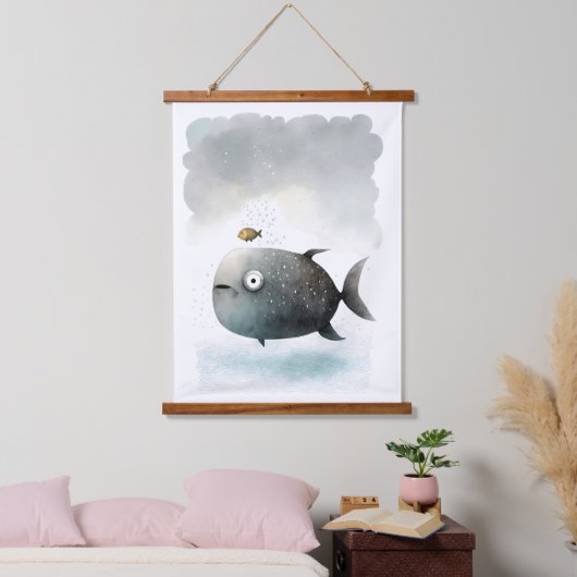 Afdruk viswaterverf hangend wandkleed (Slaapkamer)