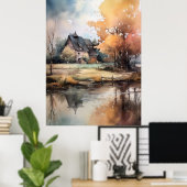 Afdruk Waterverf in het najaar Afbeelding landscha Poster (Thuiskantoor)