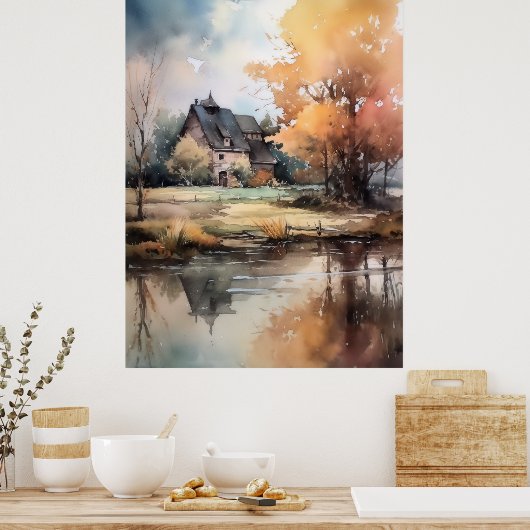 Afdruk Waterverf in het najaar Afbeelding landscha Poster (Keuken)