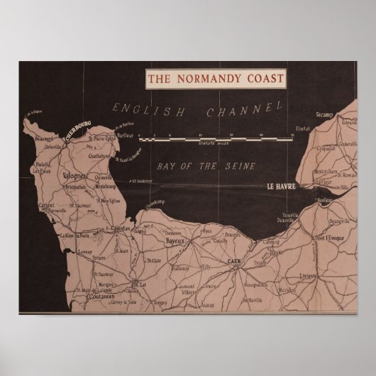 Afdruk WWII - de Normandische Kustkaart Poster (Voorkant)